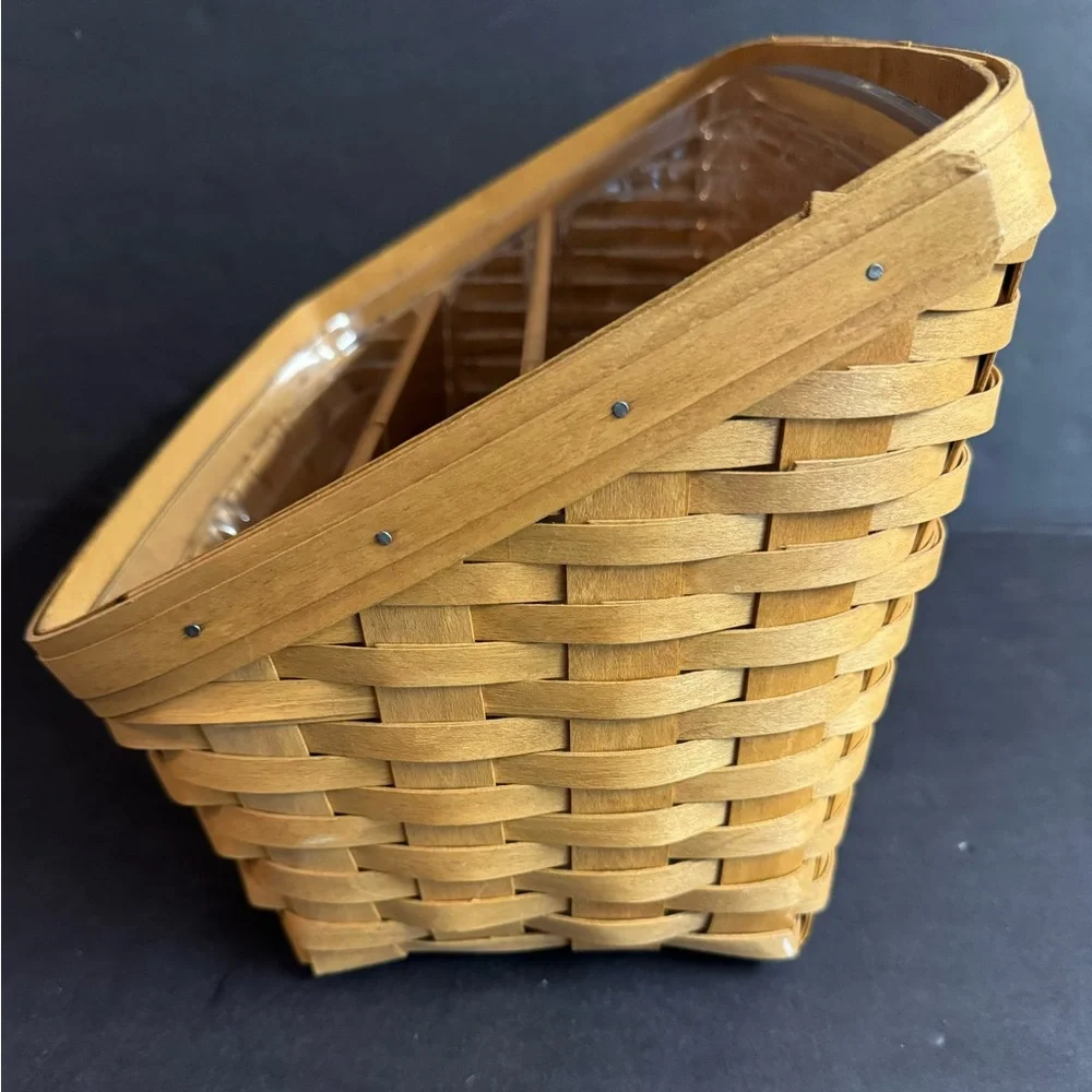 Vtg Signed Longaberger desk organizer with plastic insert and 2 dividers.